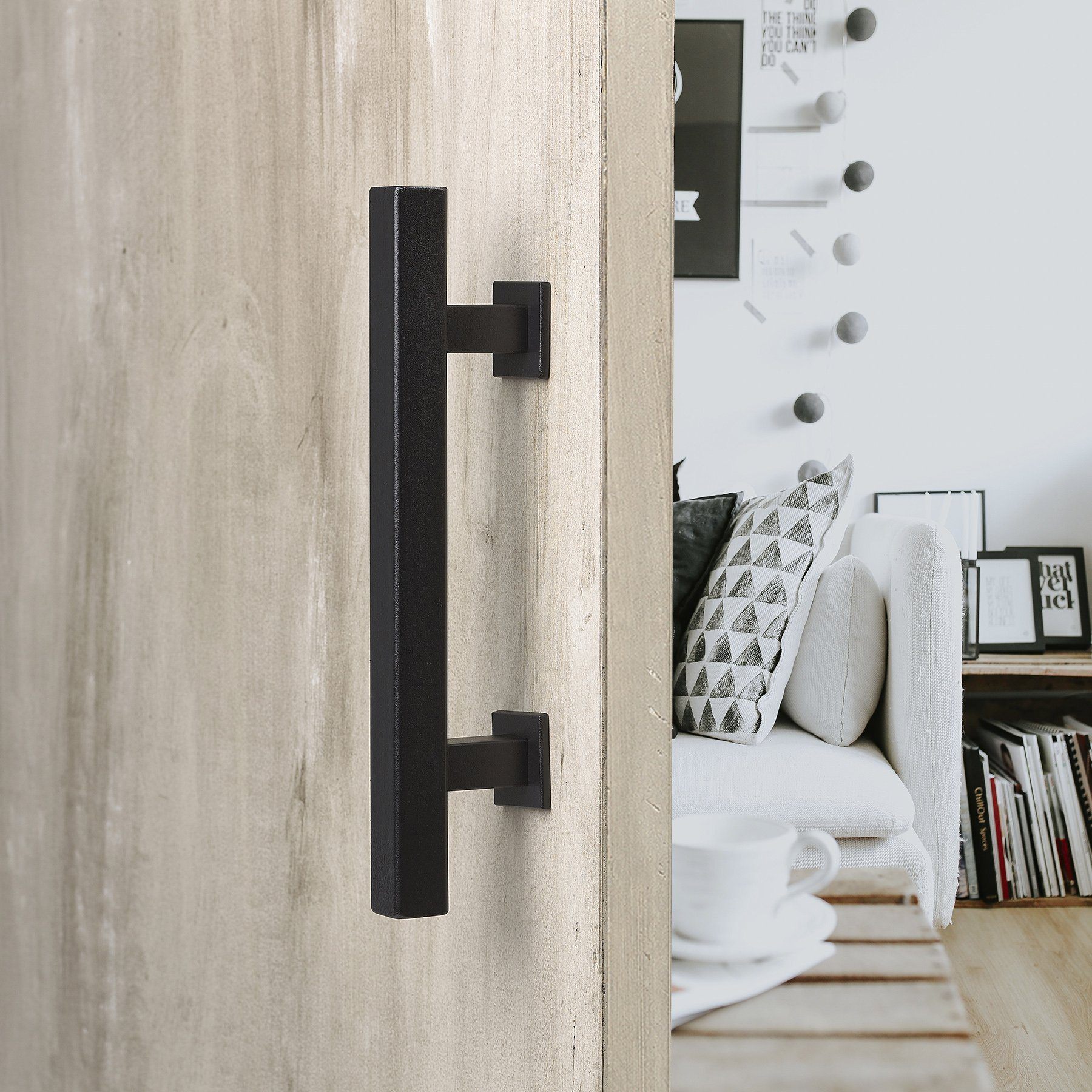 12" Square Barn Door Pull with Flush Plate & Latch | Matte Black - MJC & Company
