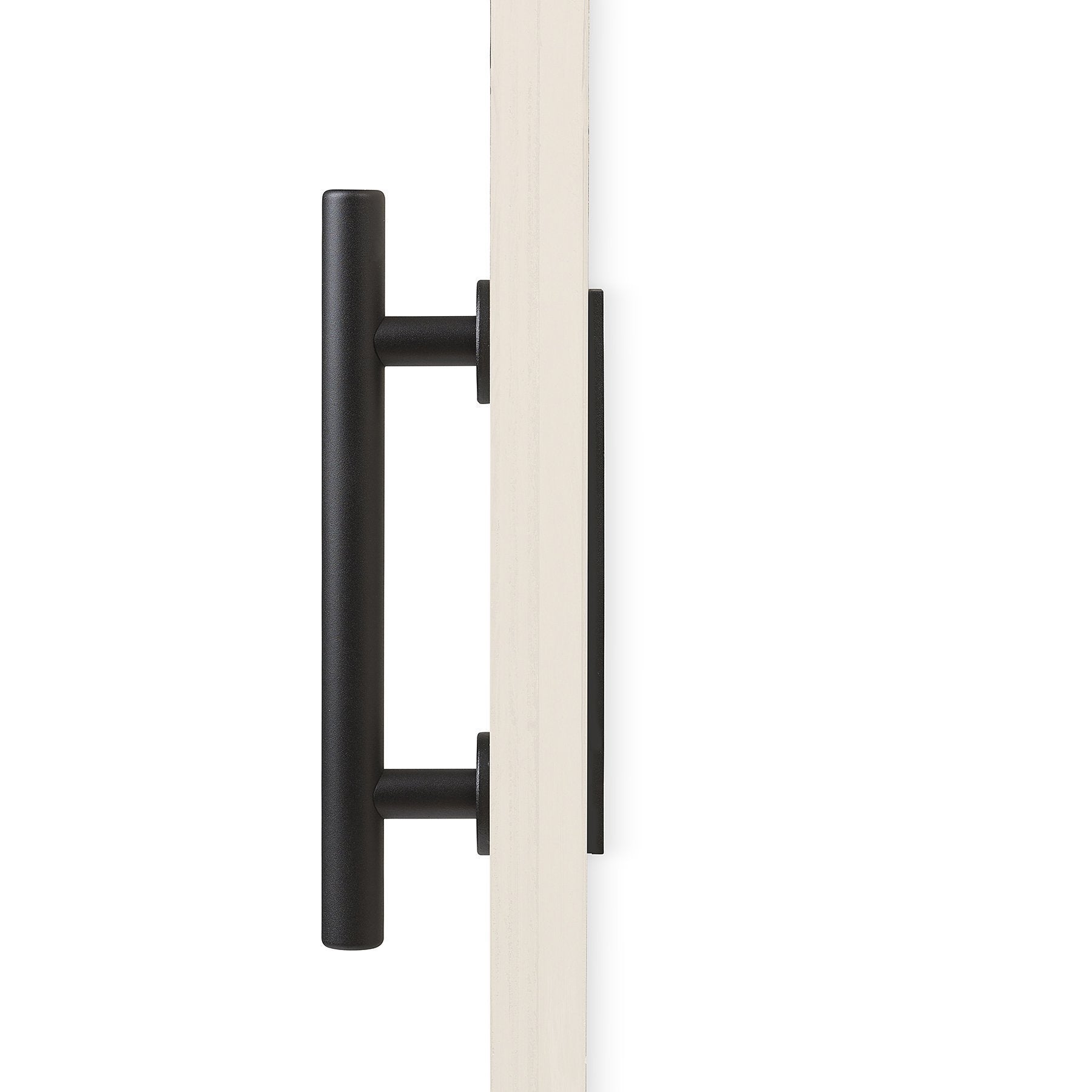 12" Round Barn Door Pull with Flush Plate & Latch | Matte Black - MJC & Company