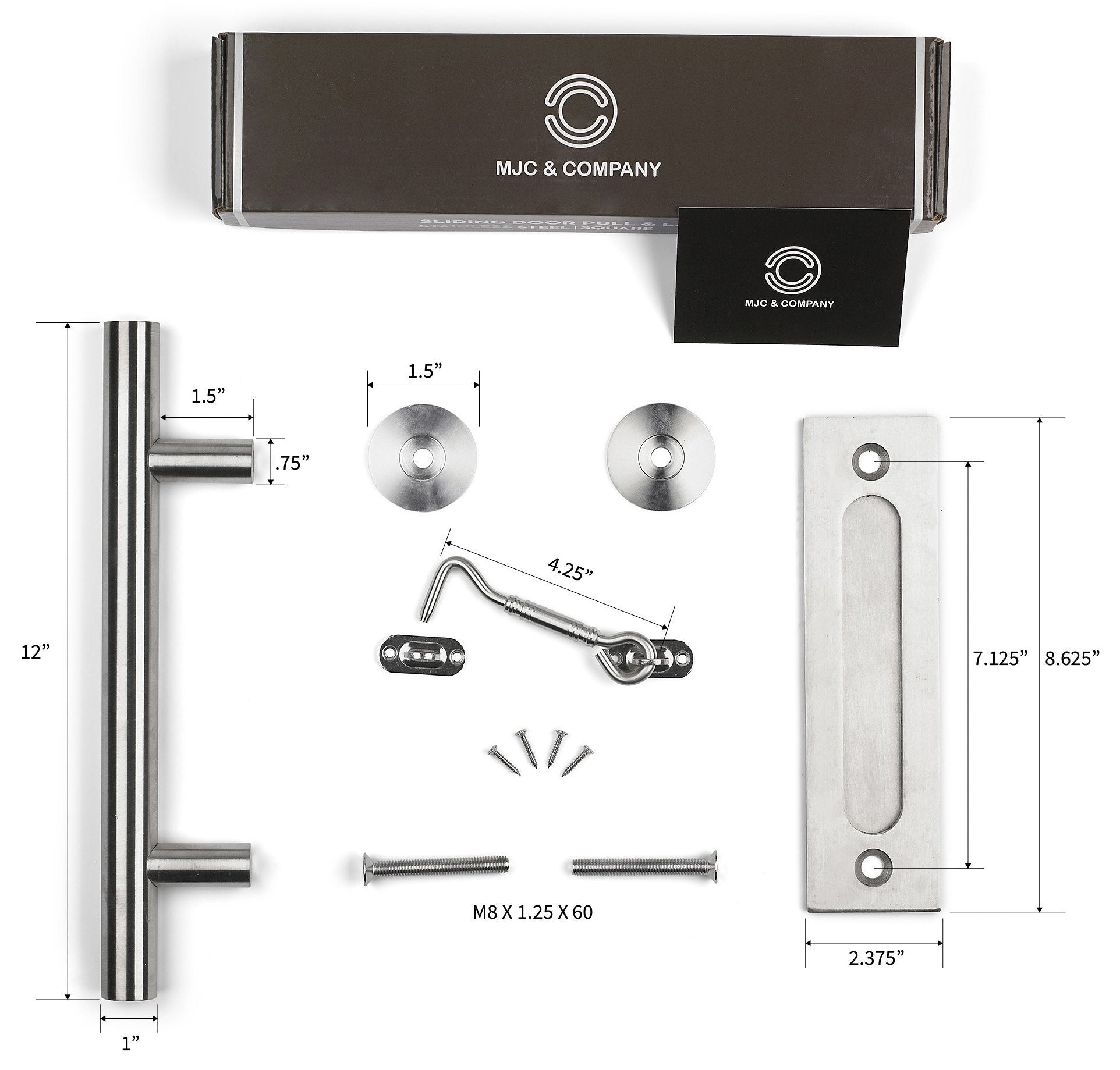 12" Round Barn Door Pull with Flush Plate &  Latch | Stainless Steel - MJC & Company