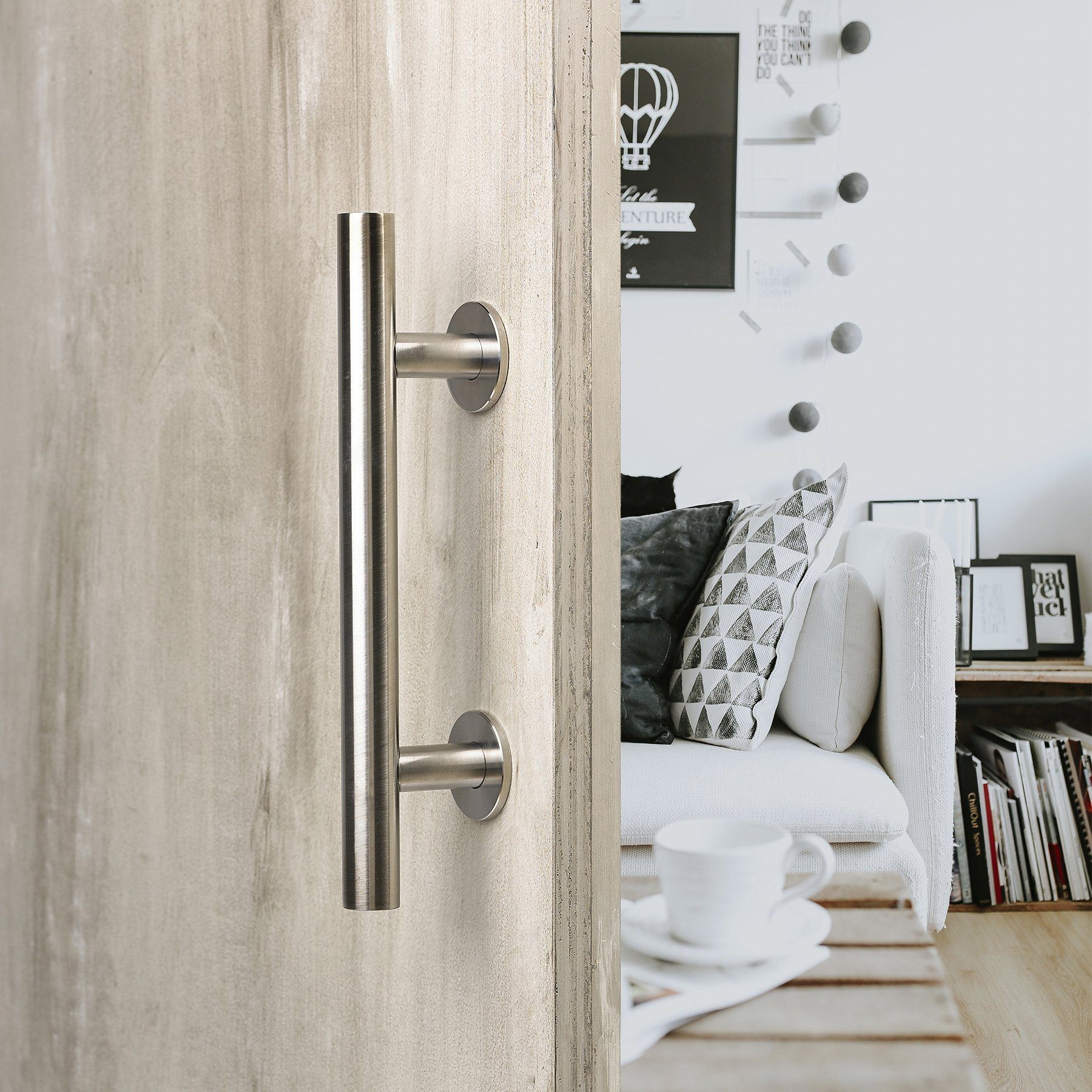 12" Round Barn Door Pull with Flush Plate &  Latch | Stainless Steel - MJC & Company