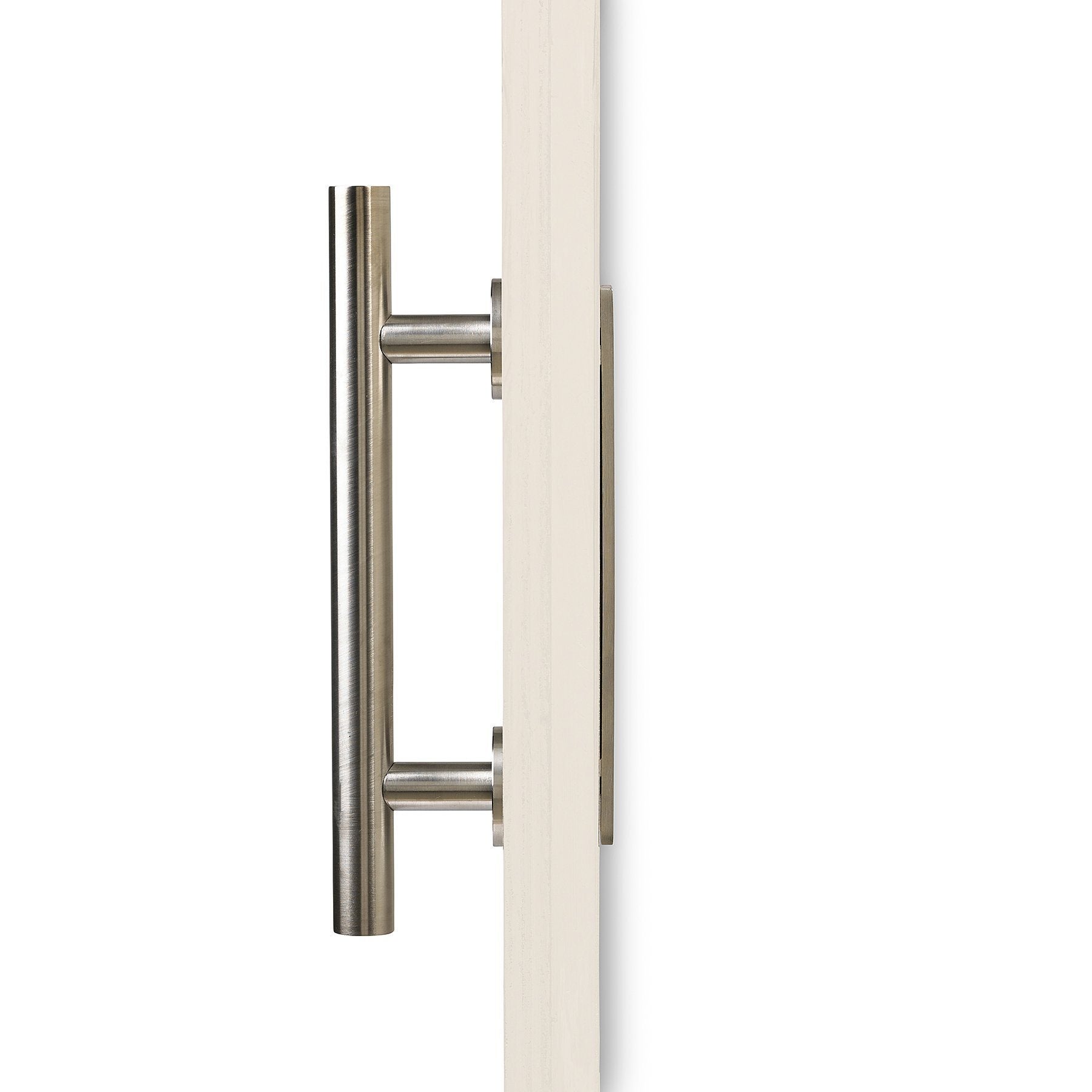 12" Round Barn Door Pull with Flush Plate &  Latch | Stainless Steel - MJC & Company